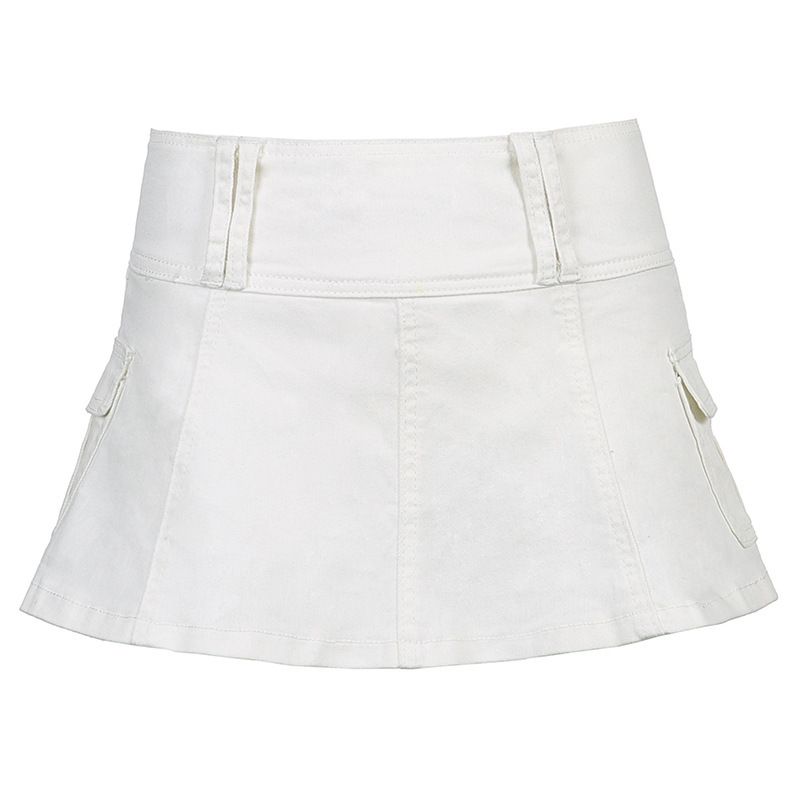 Spot European and American autumn solid color denim pleated skirt, personalized street spicy girl cross-border women's skirt, versatile Style_1 S