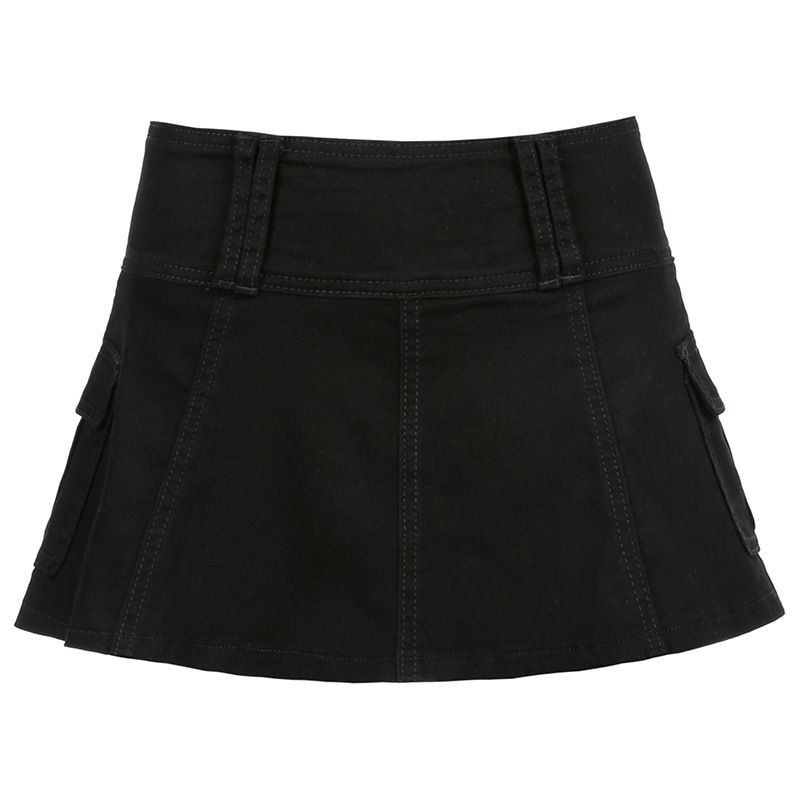 Spot European and American autumn solid color denim pleated skirt, personalized street spicy girl cross-border women's skirt, versatile Style_1 S