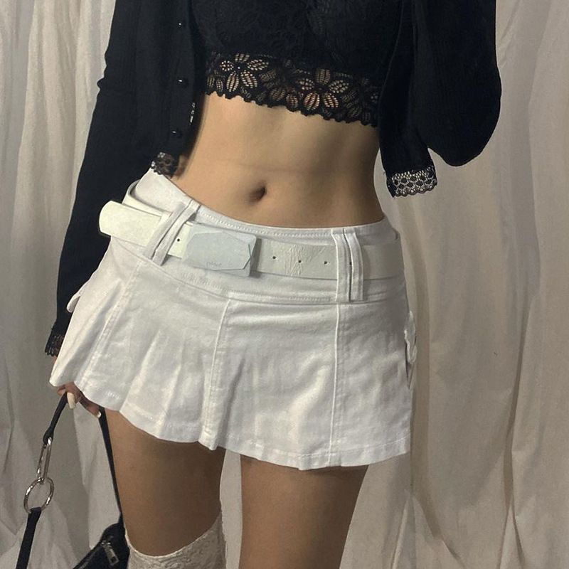 Spot European and American autumn solid color denim pleated skirt, personalized street spicy girl cross-border women's skirt, versatile Style_1 S