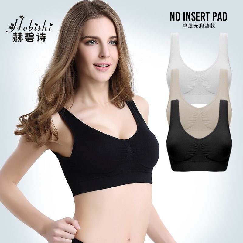 Cross border wholesale Genie Bra plus size seamless comfortable women's bra single-layer yoga sports bra vest black M