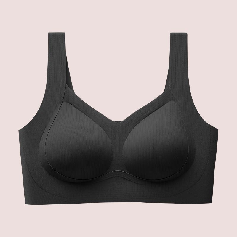 Striped lifting seamless underwear for women's beautiful back, chest wrapping, no steel ring, fixed chest pad, one-piece vest, sports bra black M [80-100 pounds]