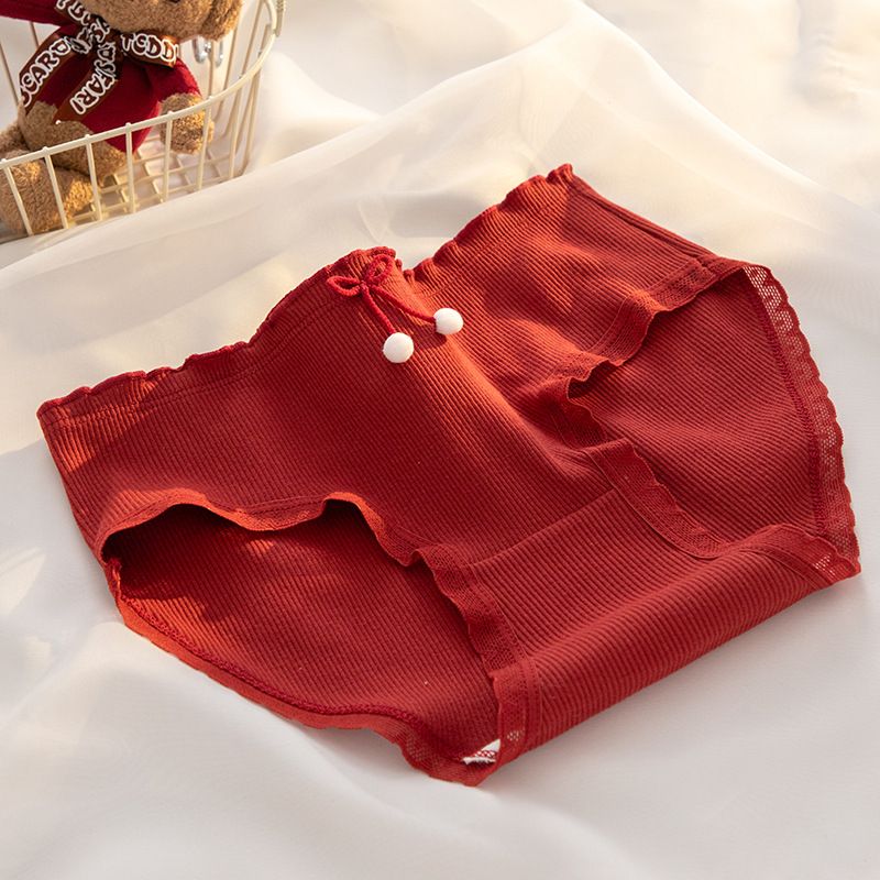 6*PC 7A antibacterial A-class baby cotton Ankola red underwear, pure cotton antibacterial crotch, mid waist girls' triangle pants for the zodiac year Style_1 M