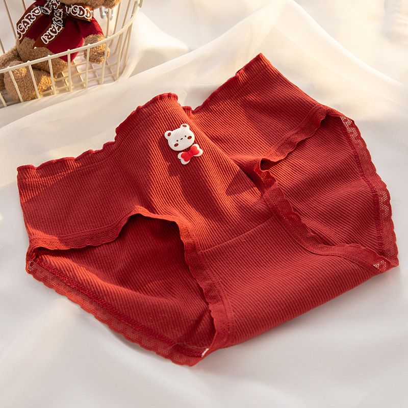 6*PC 7A antibacterial A-class baby cotton Ankola red underwear, pure cotton antibacterial crotch, mid waist girls' triangle pants for the zodiac year Style_1 M