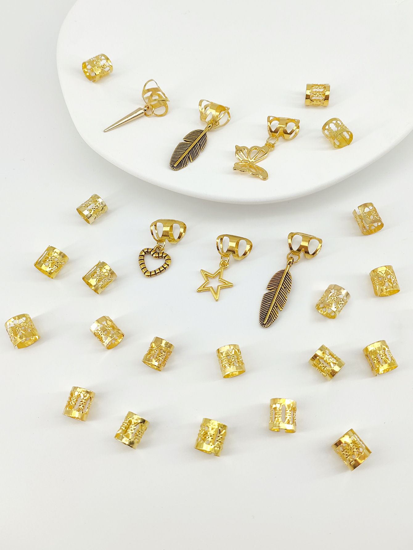 26 pieces of leaves, ancient style, dirty braids, hair rings, Amazon Xiyin Temu full custody, Shein independent station, European and American headwear Style_1 Golden Package (26 pieces)