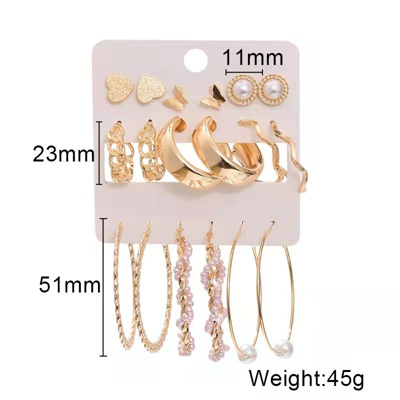 9 PIECES! Earrings Women's Fashion Accessories Jewellery 9pcs/Set Women Earrings Rhinestone & Pearl Ear Piercing Nine Different Styles Stunning Earrings Set For Girls Gold one size