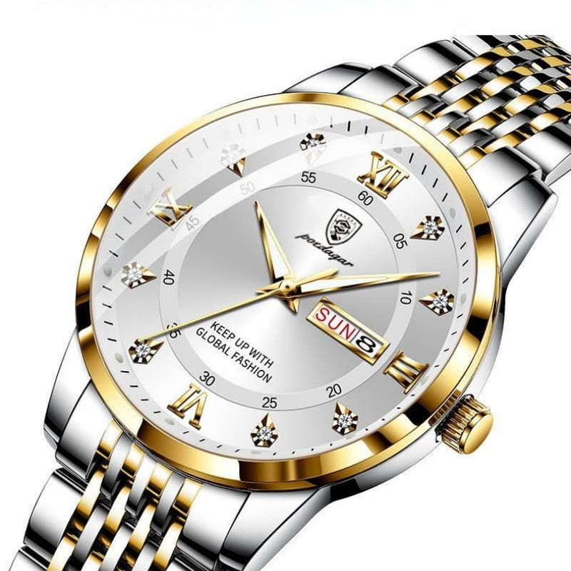 POEDAGAR Men Watches Top Brand Men's Watches Waterproof Luminous Calendar Full-automatic Quartz Business Watch Ultra-thin High-end Male Wrist Watch BLACK GOLD one size