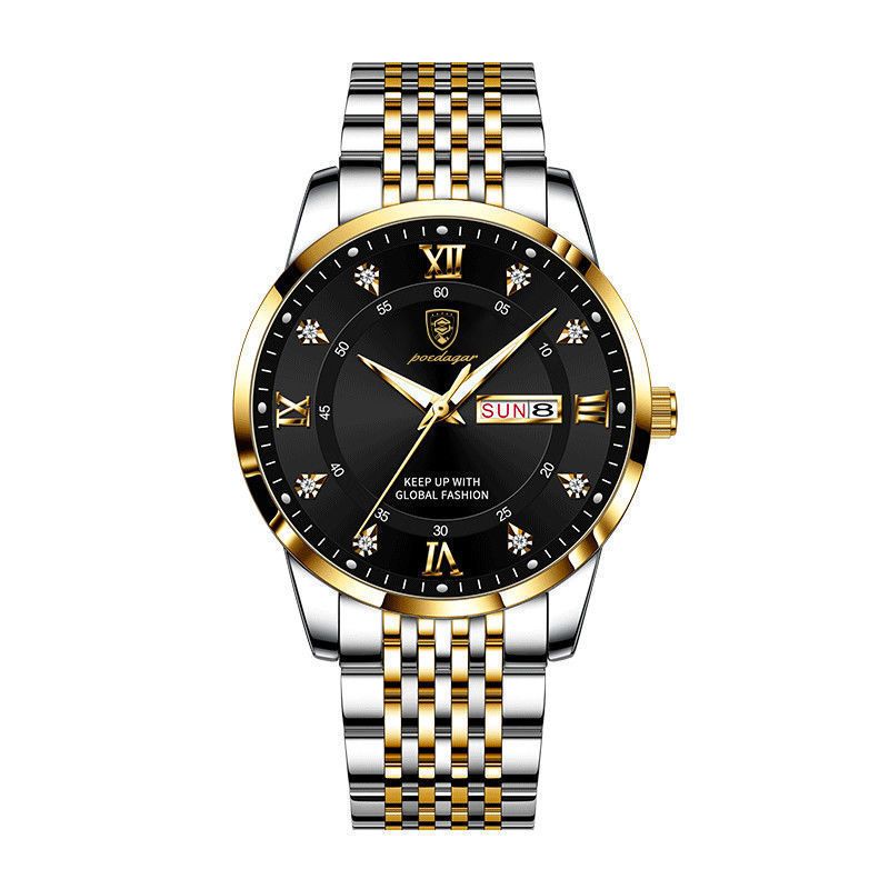 POEDAGAR Men Watches Top Brand Men's Watches Waterproof Luminous Calendar Full-automatic Quartz Business Watch Ultra-thin High-end Male Wrist Watch BLACK GOLD one size
