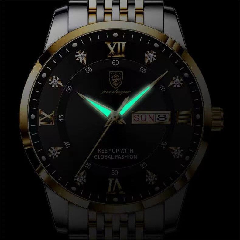 POEDAGAR Men Watches Top Brand Men's Watches Waterproof Luminous Calendar Full-automatic Quartz Business Watch Ultra-thin High-end Male Wrist Watch BLACK GOLD one size
