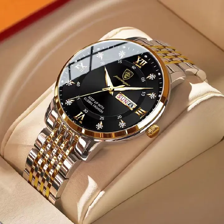POEDAGAR Men Watches Top Brand Men's Watches Waterproof Luminous Calendar Full-automatic Quartz Business Watch Ultra-thin High-end Male Wrist Watch BLACK GOLD one size