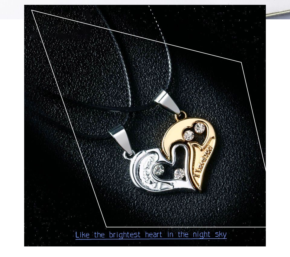 2Pcs/Set Couple Heart Shape I Love You Pendant Necklace Lovers Couples Jewelry Valentine's Gift，Fashion Couple Necklace Jewelry Unisex Lovers Couples Necklaces & Pendants Black+silver As picture