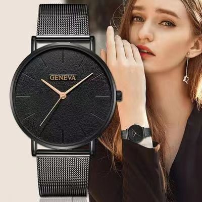 Lady Watch Women Female Classic Watches Stainless Quartz WristWatch Waterproof Wrist Watch Valentines Gift Fashion Luxury Rose Gold (Black Dia one size