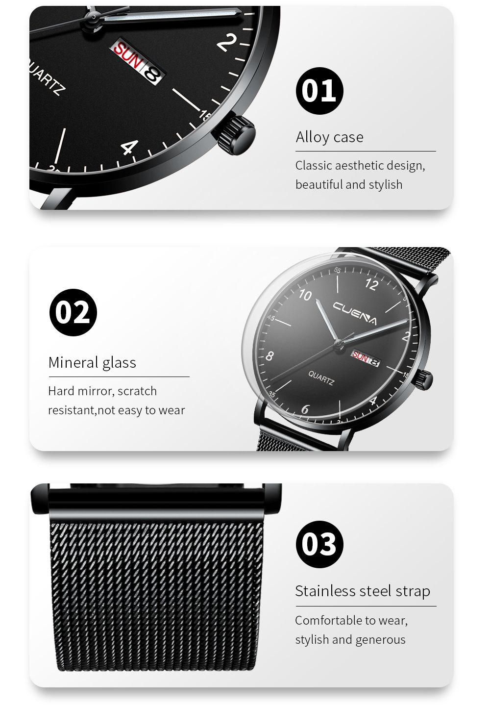 Lady Watch Women Female Classic Watches Stainless Quartz WristWatch Waterproof Wrist Watch Valentines Gift Fashion Luxury Rose Gold (Black Dia one size