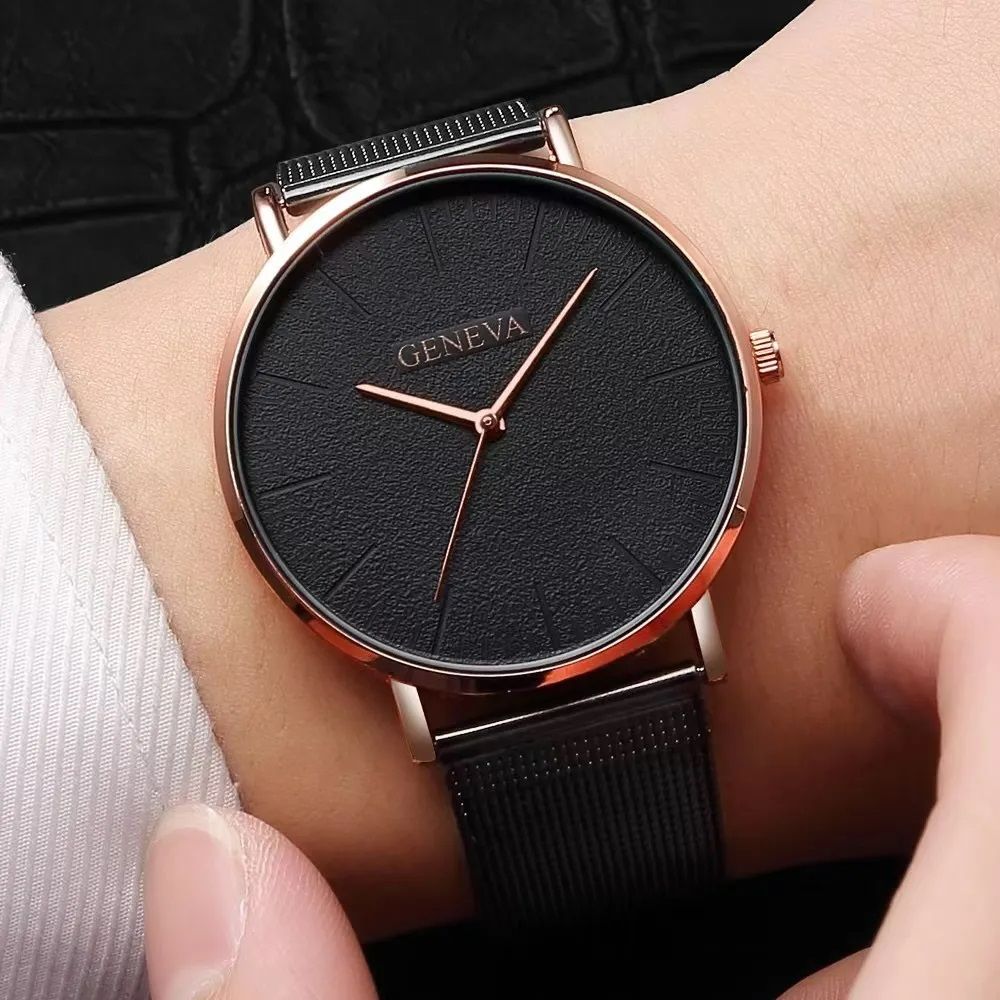 Lady Watch Women Female Classic Watches Stainless Quartz WristWatch Waterproof Wrist Watch Valentines Gift Fashion Luxury Rose Gold (Black Dia one size