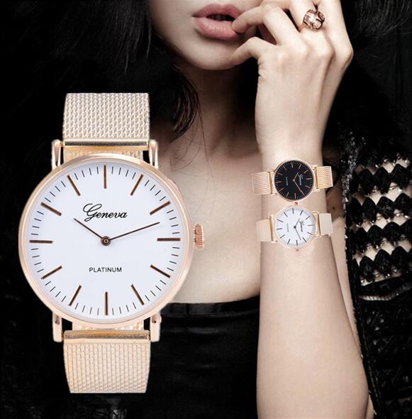 Geneva Lady Watch Women Watches Ladies Watches Girl Wristwatch Luxury Stainless Steel Wrist Watch Female Watches Valentine's Day Gift Black Dial Rose Gold one size