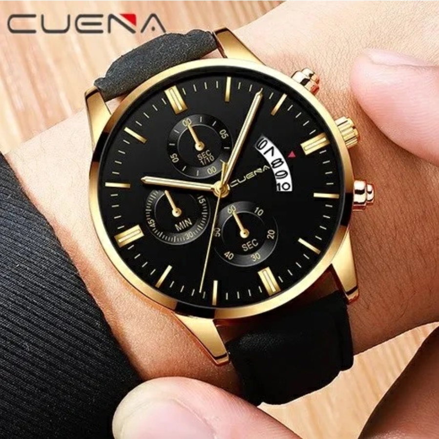 CUENA Men Watch leather straps Stainless Steel Good Quartz Luxury Man Wristwatch Waterproof Watches Fashion Business Quartz Analog Male Watch Wrist Watch Valentines Gift Fashion Sliver one size