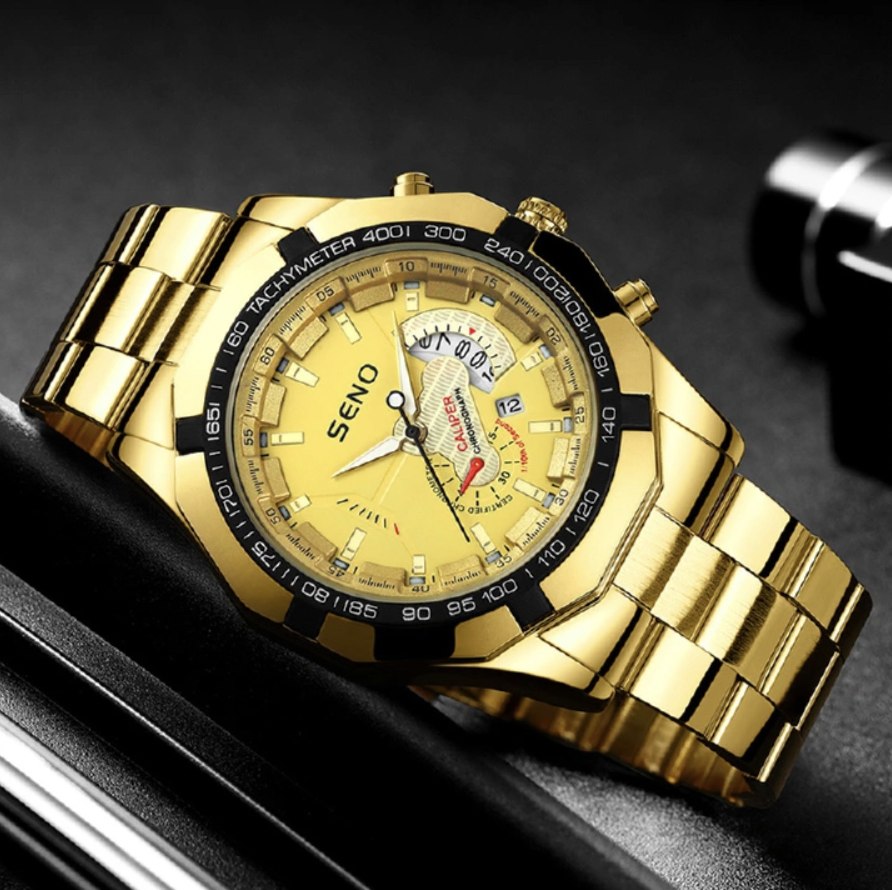 Large Dial Watches for Men Waterproof Mens Watch Calendar Fashion Business Watch Gold one size