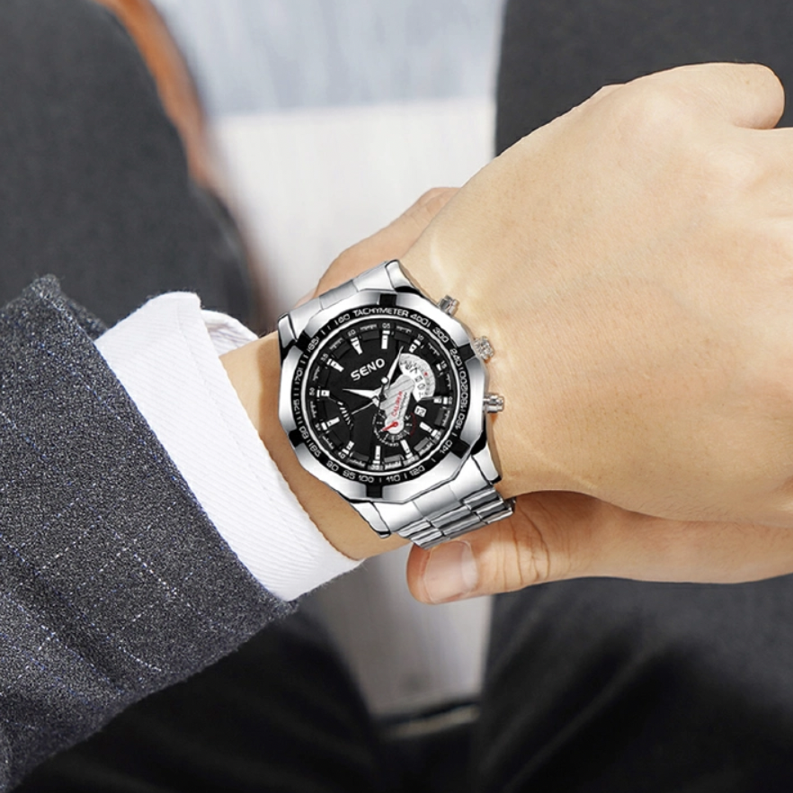 Large Dial Watches for Men Waterproof Mens Watch Calendar Fashion Business Watch Gold one size