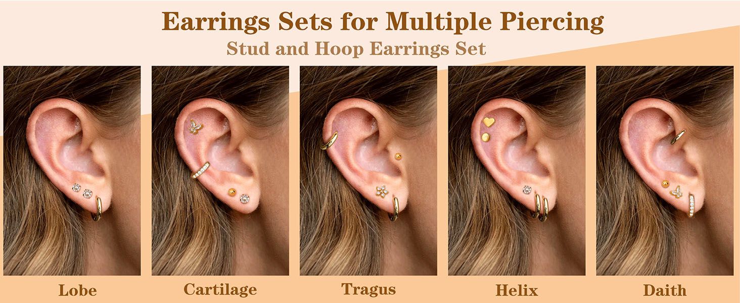 Hypoallergenic Surgical Steel Earrings for Sensitive Ears 14K Gold Flat Back Earrings for Women Men Small Stainless Steel Earrings Flatback Stud Hoop Cartilage Earring Set for Multiple Piercing Gold a