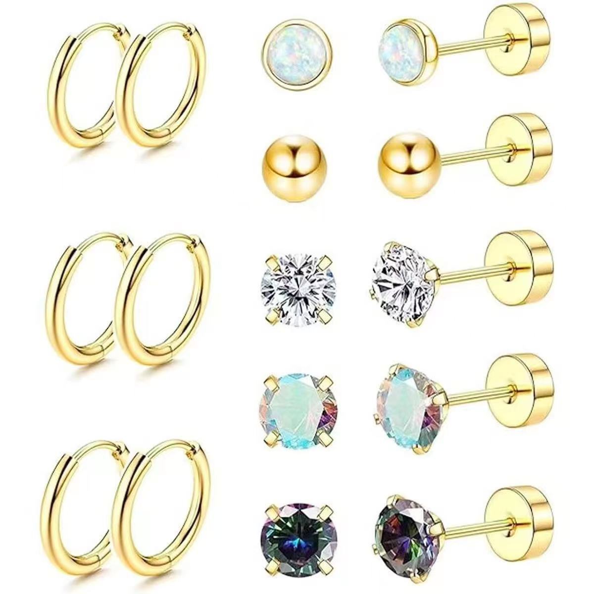 Hypoallergenic Surgical Steel Earrings for Sensitive Ears 14K Gold Flat Back Earrings for Women Men Small Stainless Steel Earrings Flatback Stud Hoop Cartilage Earring Set for Multiple Piercing Gold a