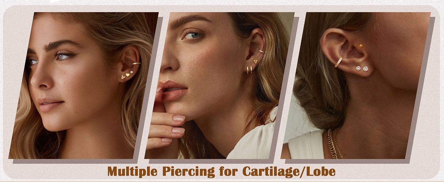 Hypoallergenic Surgical Steel Earrings for Sensitive Ears 14K Gold Flat Back Earrings for Women Men Small Stainless Steel Earrings Flatback Stud Hoop Cartilage Earring Set for Multiple Piercing Gold a
