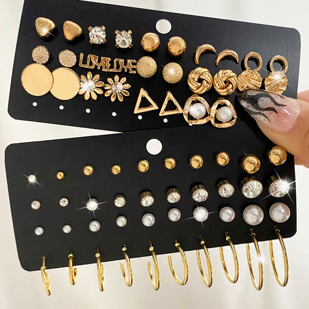 4/20 Pairs Silver Gold Stud Earrings Set for Women Hypoallergenic Assorted Girls Earring Set Multiple Piercings Cubic Zirconia Pearl Stud Hoop Earring Pack HS614-1 one size