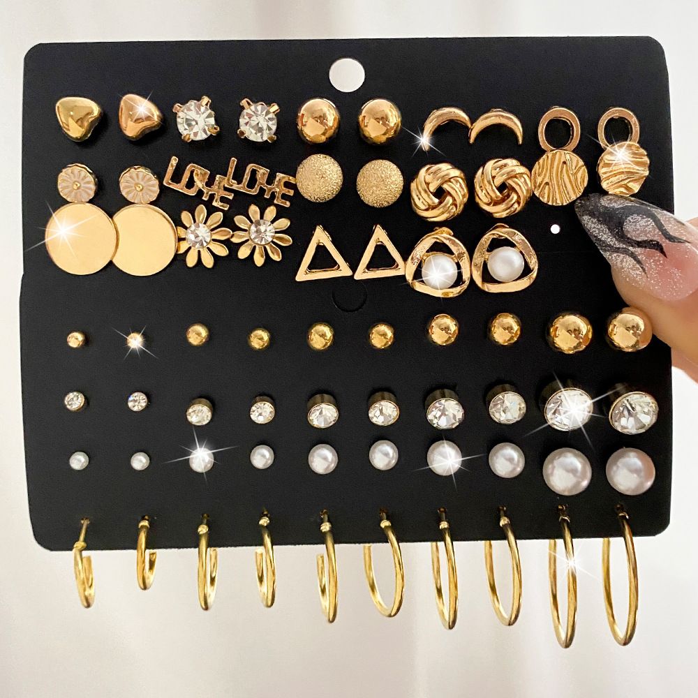 4/20 Pairs Silver Gold Stud Earrings Set for Women Hypoallergenic Assorted Girls Earring Set Multiple Piercings Cubic Zirconia Pearl Stud Hoop Earring Pack HS614-1 one size