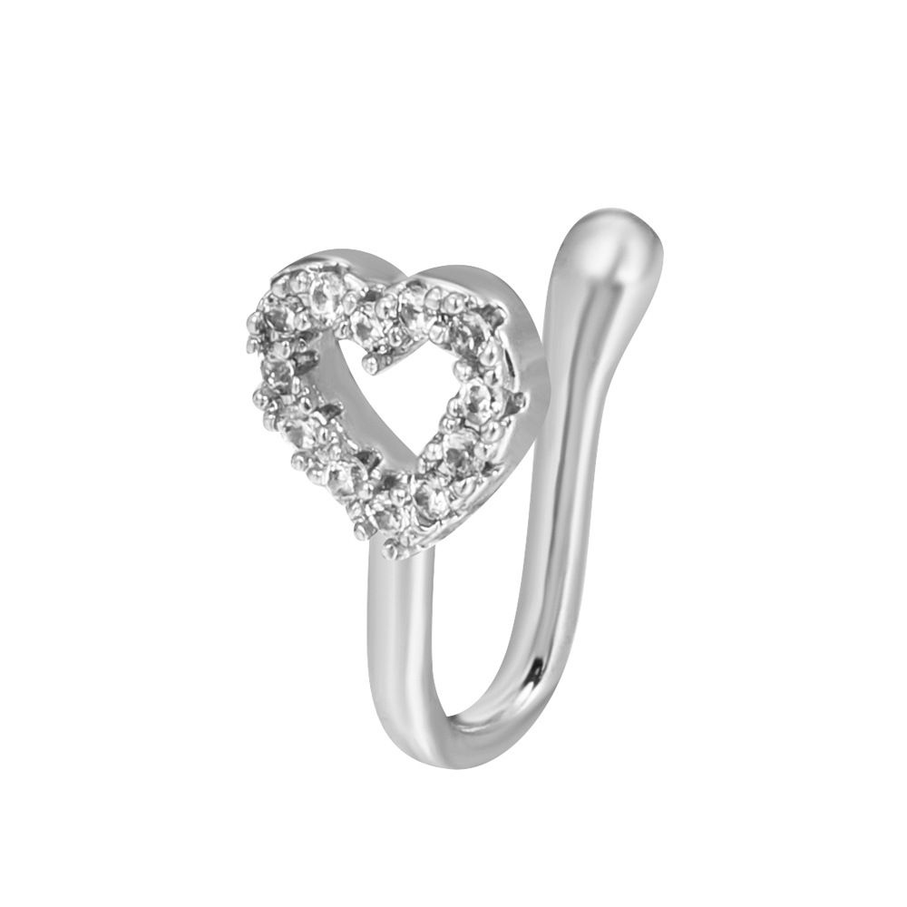 Creative Non-Perforated U-Shaped Nose Clip, Copper Inlaid Zircon Star Heart Crown Nose Ring Fake Nose Piercing Women Accessories Jewellery Lovers Girlfriends Wife's Birthday Holiday Surprising Gift 23