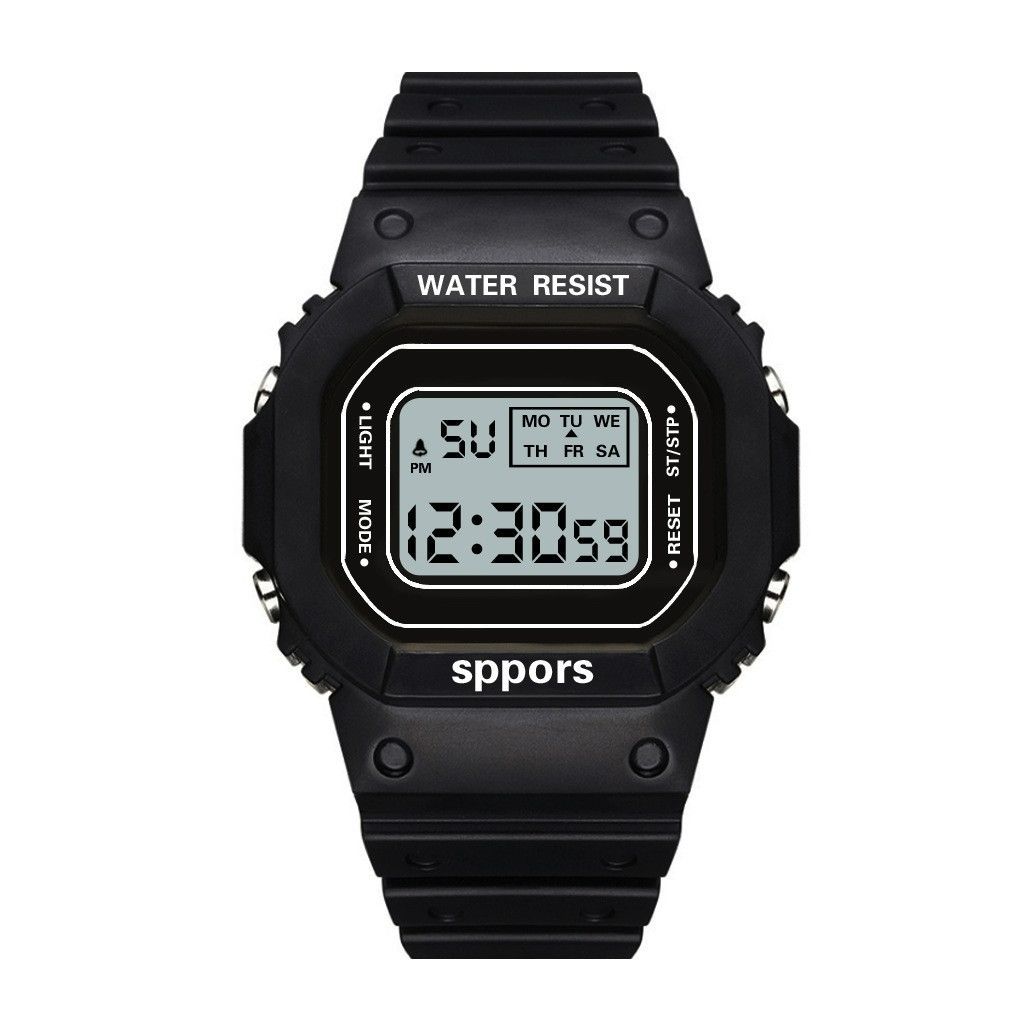 Sports Watch Boys Girls Student LED Electronic Watch Men Women Square Digital Watches Analog Digital Military Army Sport LED Waterproof Wrist Watch Rubber Clock black one size