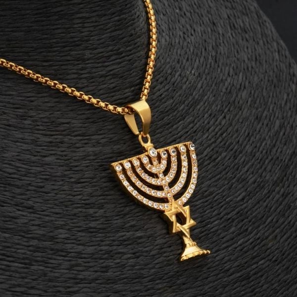 Israel Menorah Happy Hanukkah Necklaces Gold Color Jewelry Star Of David Israelites Candler Symbol Hexagram National Pendants six-pointed star one size