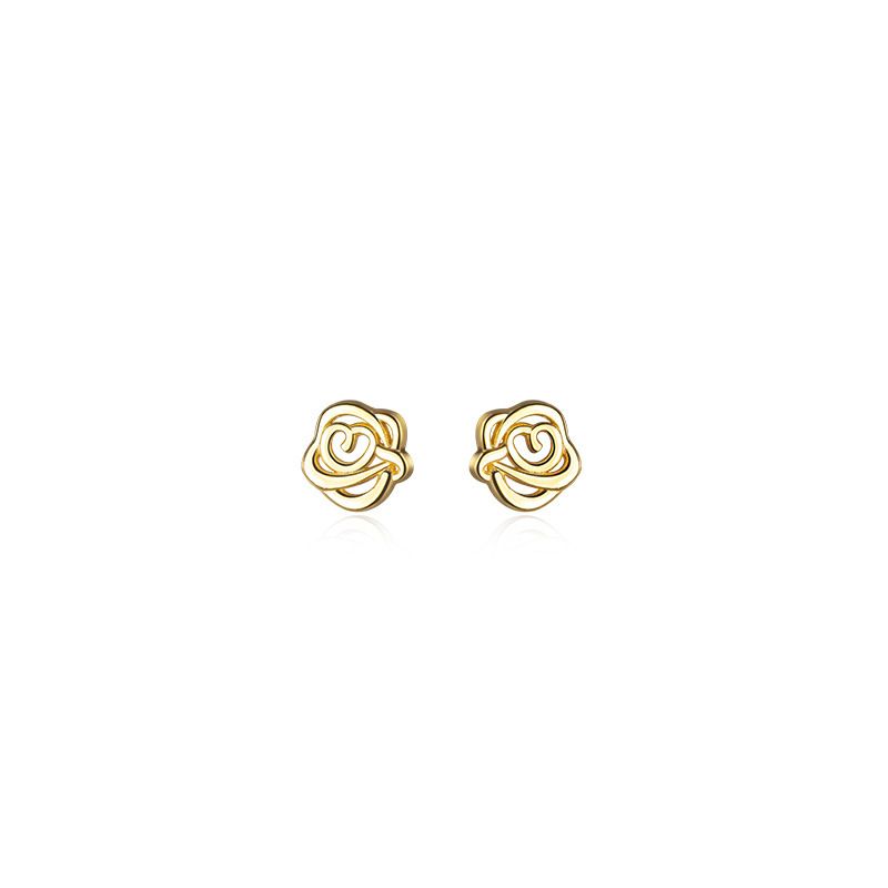 2*PC S999 pure silver small rose earrings, Japanese and Korean versions, simple temperament, fashionable flower earrings, gift for girlfriend golden pure silver