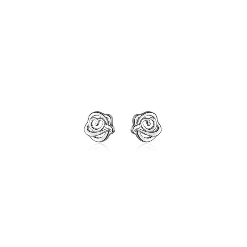 2*PC S999 pure silver small rose earrings, Japanese and Korean versions, simple temperament, fashionable flower earrings, gift for girlfriend golden pure silver