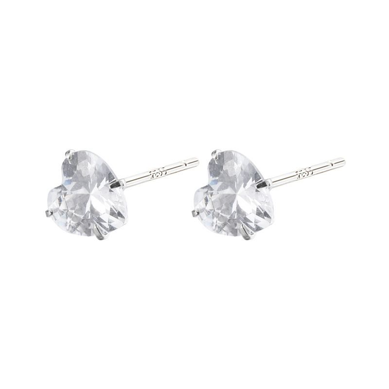 S925 pure silver heart-shaped zircon earrings, 2022 new trendy ear hole earrings, simple and cool style, small and compact for women platinum blonde 3MM per pair