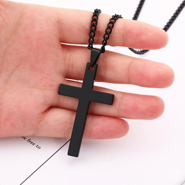 New brandy Stainless Steel Cross Pendant Chain Necklace for Men Women Jewelry Gift dark one size