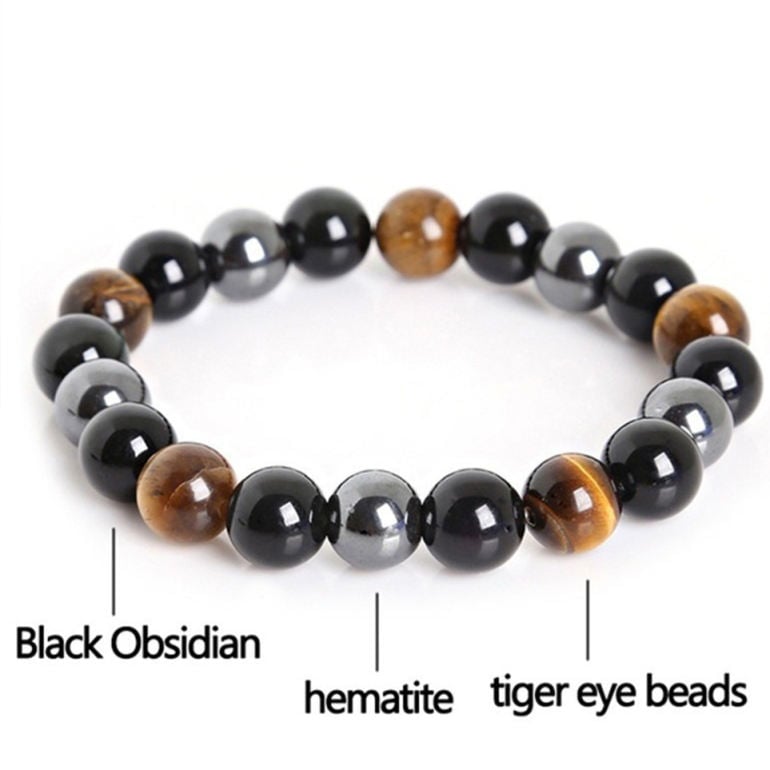 HOT Fashion Charms Bracelets Black Obsidian & Tiger Eye Stone Hematite Diy Bracelet Energy Jewelry 10mm one size