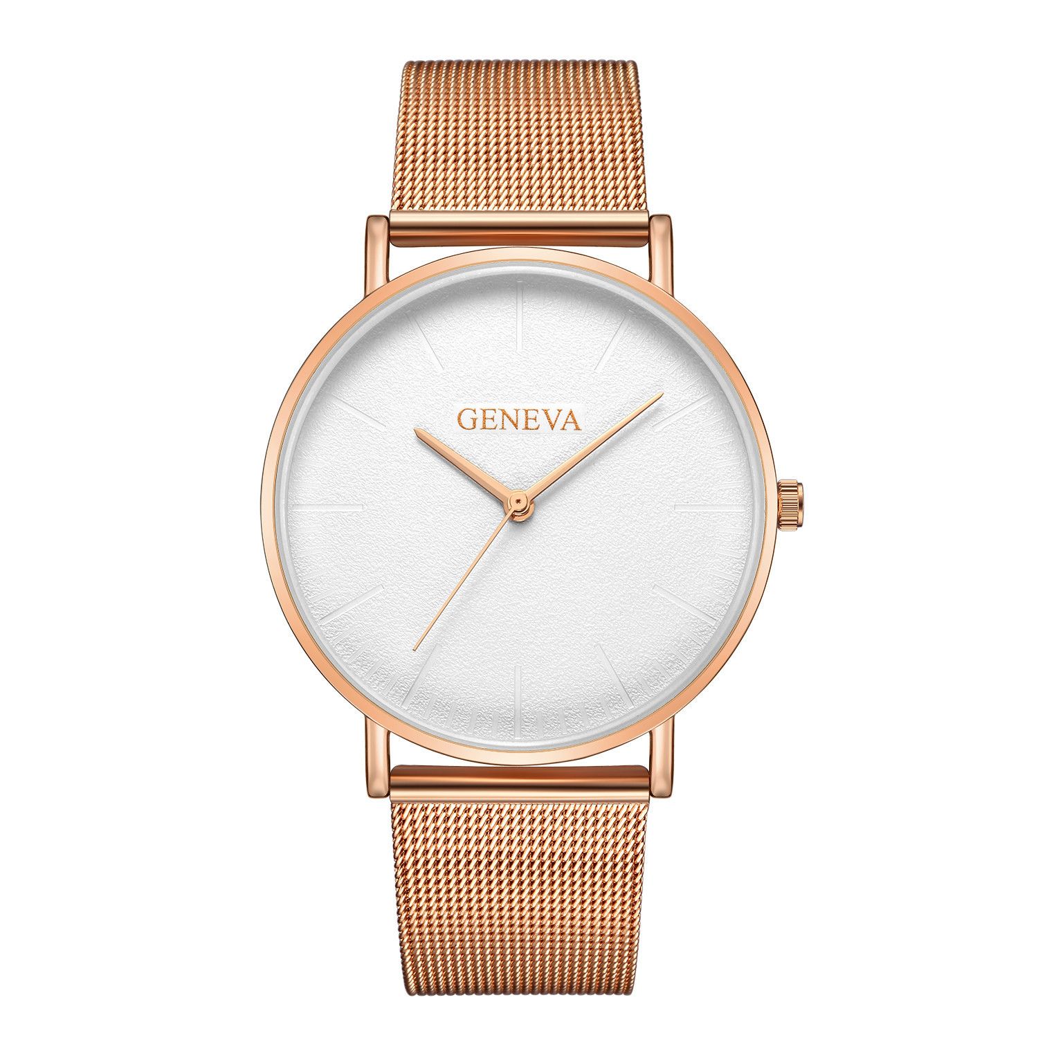 Cross border Geneva new men's quartz watch with steel mesh strap, fashionable and trendy, simple and ultra-thin hands Style_1 AS PICTURE