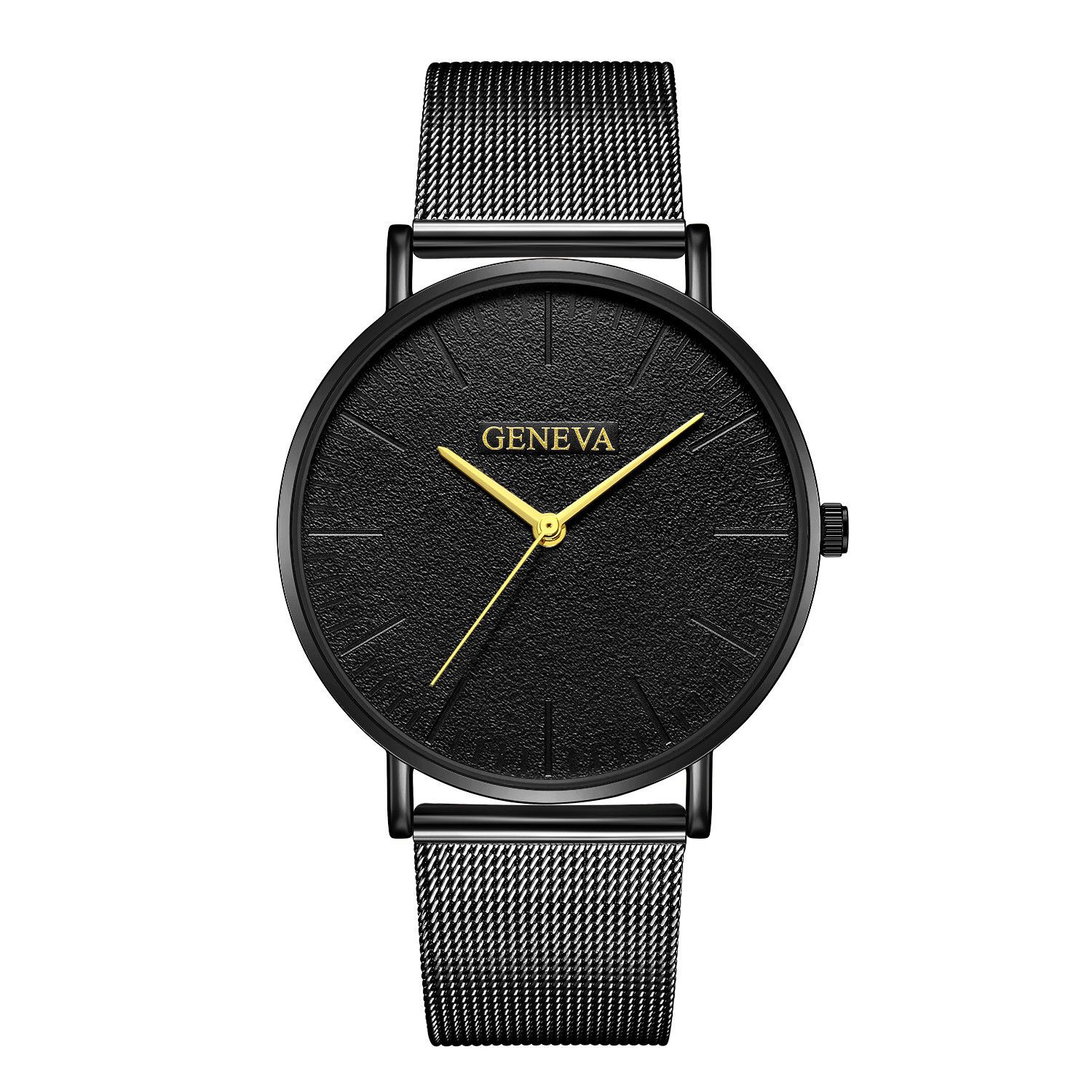 Cross border Geneva new men's quartz watch with steel mesh strap, fashionable and trendy, simple and ultra-thin hands Style_1 AS PICTURE