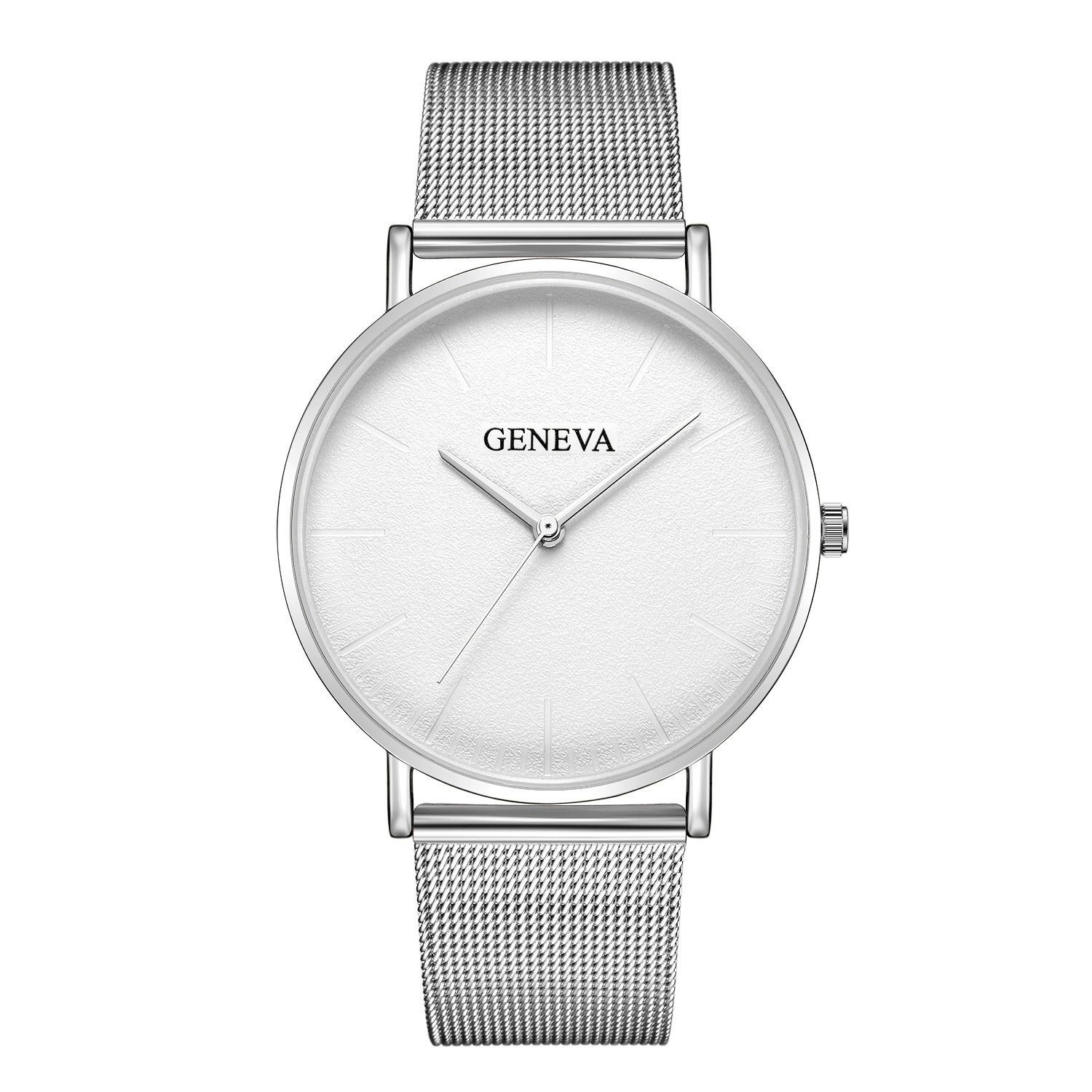 Cross border Geneva new men's quartz watch with steel mesh strap, fashionable and trendy, simple and ultra-thin hands Style_1 AS PICTURE