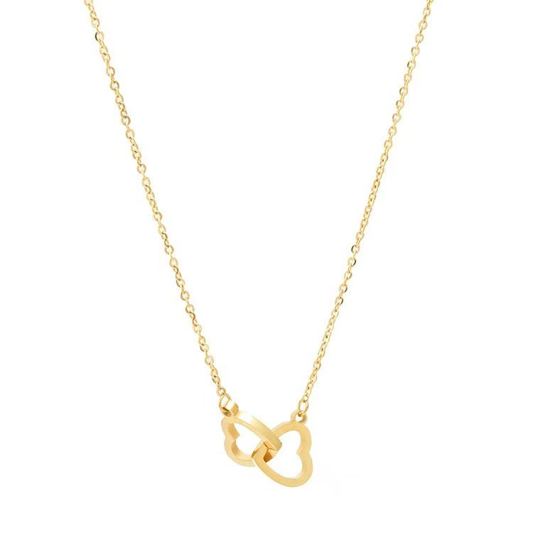 gold titanium Ladies Luxurious Elegant Love Button Necklace-Gold-like steel double love necklace women fashion lover gift clavicle chain Titanium steel non-fading necklace Instagram jewelry gold one s