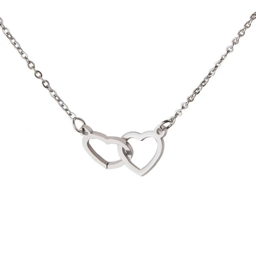gold titanium Ladies Luxurious Elegant Love Button Necklace-Gold-like steel double love necklace women fashion lover gift clavicle chain Titanium steel non-fading necklace Instagram jewelry gold one s