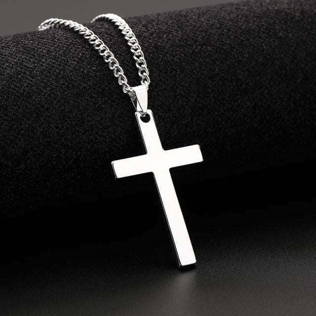 New brandy Stainless Steel Cross Pendant Chain Necklace for Men Women Jewelry Gift dark one size