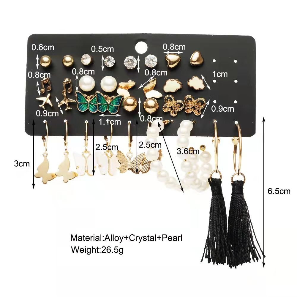 34 Pieces WOW! Fashion Stunning Earrings For Beautiful Girls Women's Fashion Accessories Jewellery Earrings Creative 17 Pairs Combination Note Pearl Breathtaking Earrings Sets Gold as picture