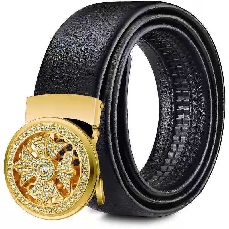 New men's fashion belt, PU leather belt, automatic buckle, jeans belt, trendy transfer belt, waist belt for middle-aged and young people Style_1 120cm
