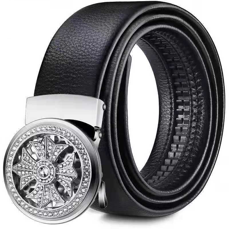 New men's fashion belt, PU leather belt, automatic buckle, jeans belt, trendy transfer belt, waist belt for middle-aged and young people Style_1 120cm