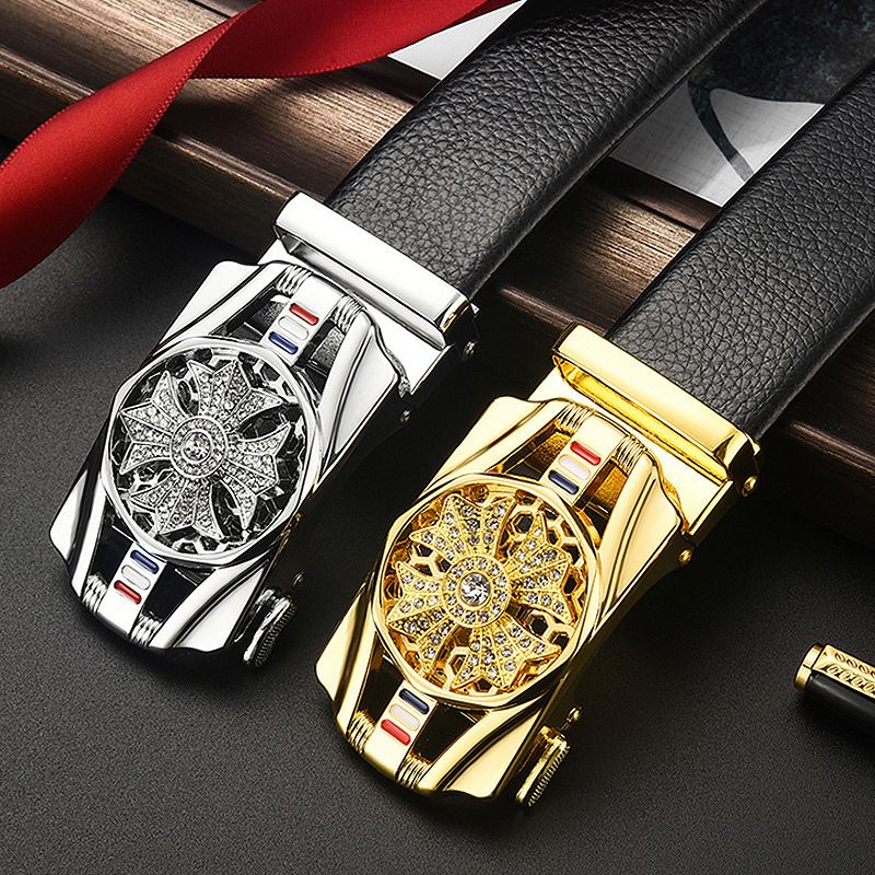 New men's fashion belt, PU leather belt, automatic buckle, jeans belt, trendy transfer belt, waist belt for middle-aged and young people Style_1 120cm