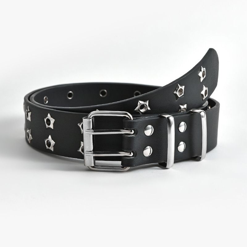 Star porous American wide waistband for women and men 2024 new jeans with a niche design y2k white belt black 100cm