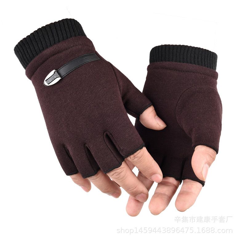 Autumn and Winter Non Down Velvet Men's and Women's Half Finger Gloves Outdoor Warm and Thick Velvet Riding Children's Gloves Couple Style Style_1 Female model m
