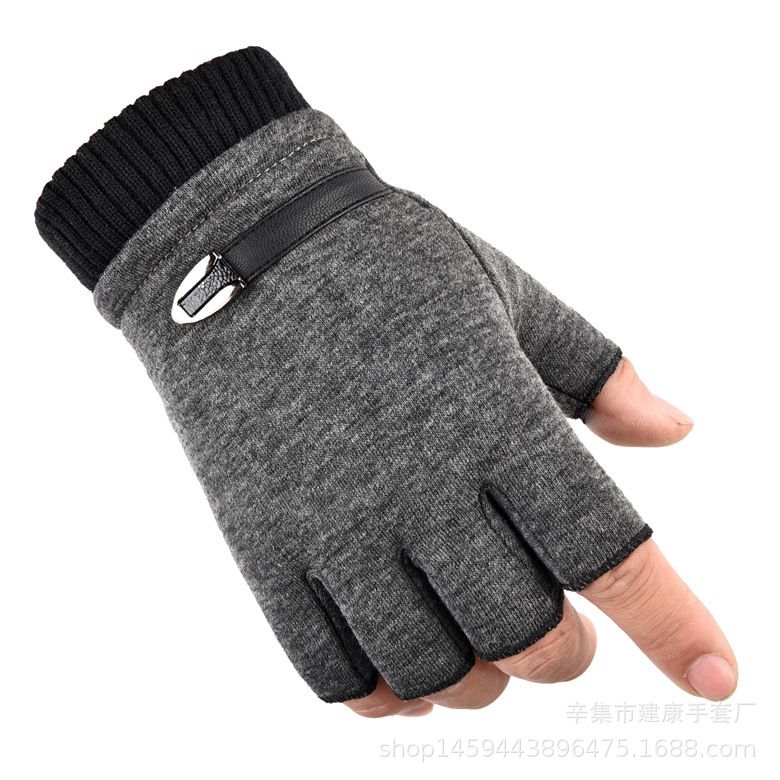 Autumn and Winter Non Down Velvet Men's and Women's Half Finger Gloves Outdoor Warm and Thick Velvet Riding Children's Gloves Couple Style Style_1 Female model m