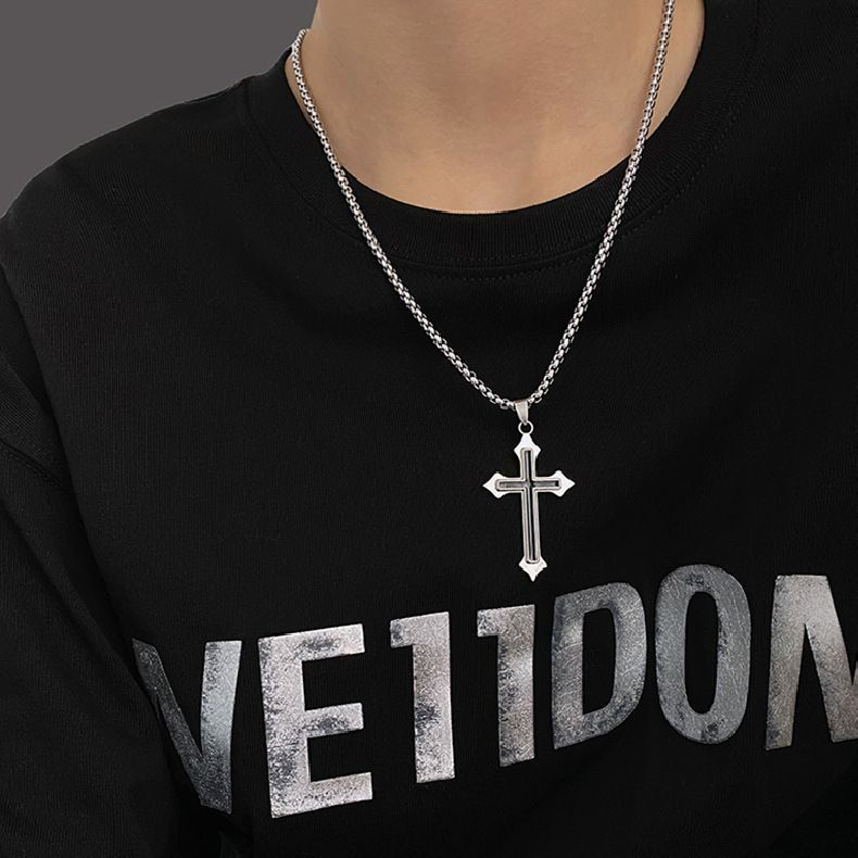 Cross necklace for men and women, Instagram trendy couple, bouncing disco pendant, student hip-hop style, design sense, niche necklace, Instagram style Style_1 AS PICTURE