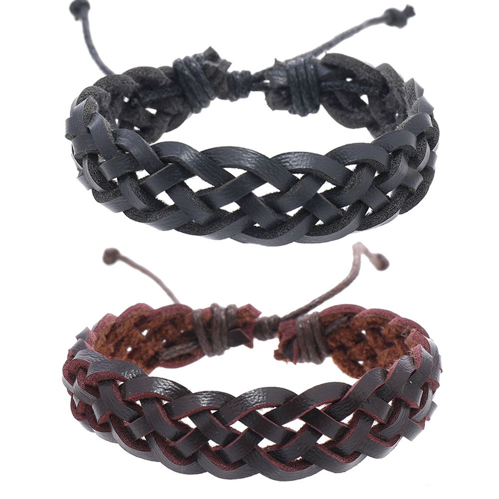 3*PC Foreign trade hot selling men's retro leather bracelets, cross-border leather accessories, hand woven bracelets, hand ropes, manufacturers wholesale black AS PICTURE