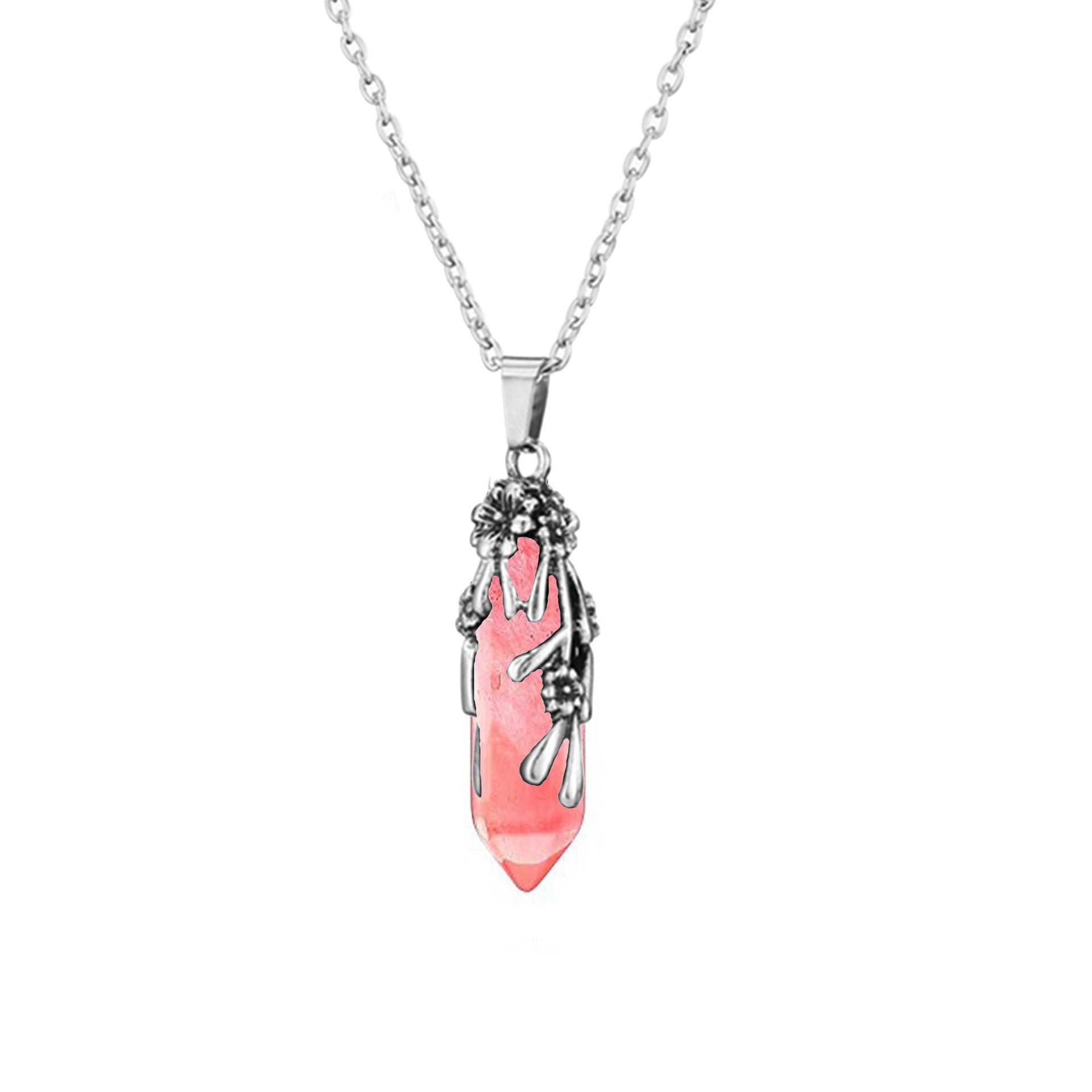 Amazon Natural Stone Crystal Bullet Head Single Point Hexagonal Column Plum Blossom Hat Spirit Pendant Necklace Sweater Chain Jewelry Style_1 Plum blossom hexagonal pillar necklace